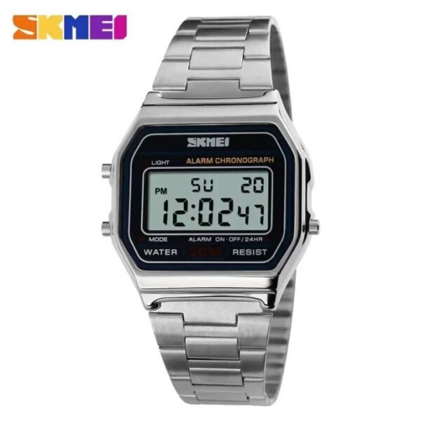 SKMEI 1123 Fashion Casual Sport Watch Men Stainless Steel Strap LED Display Watches 3Bar Waterproof Digital Watch reloj hombre