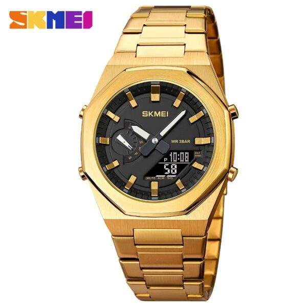 SKMEI Dual-Display Electronic Watch With Luminous Waterproof Steel Strap Fashion Business Wristwatches For Men 1816