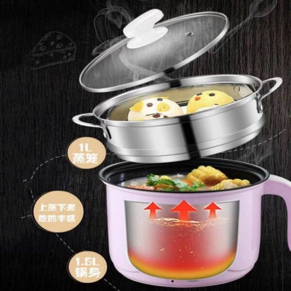 1.8L Non-Stick Mini Electric Rice Cooker with Steamer & Frying Pan | Multi-Purpose Hot Pot & Instant Noodle Cooker | Best for Hostel Students & Quick Cooking | Momo Maker | Momo Steamer - Image 3