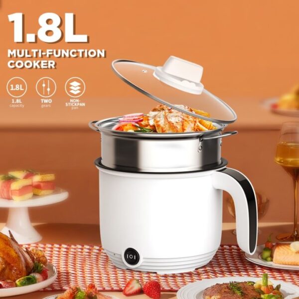 1.8L Non-Stick Mini Electric Rice Cooker with Steamer & Frying Pan | Multi-Purpose Hot Pot & Instant Noodle Cooker | Best for Hostel Students & Quick Cooking | Momo Maker | Momo Steamer